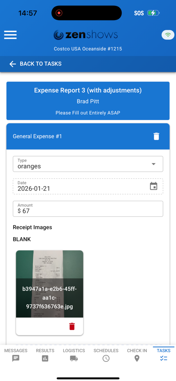 Tasks & expense reports